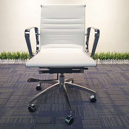 White Office Chair PU Leather Mid Back Adjustable Executive Gaming Seat