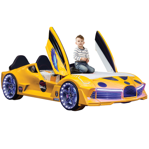 Hyper Yellow Double  Car Beds for Kids