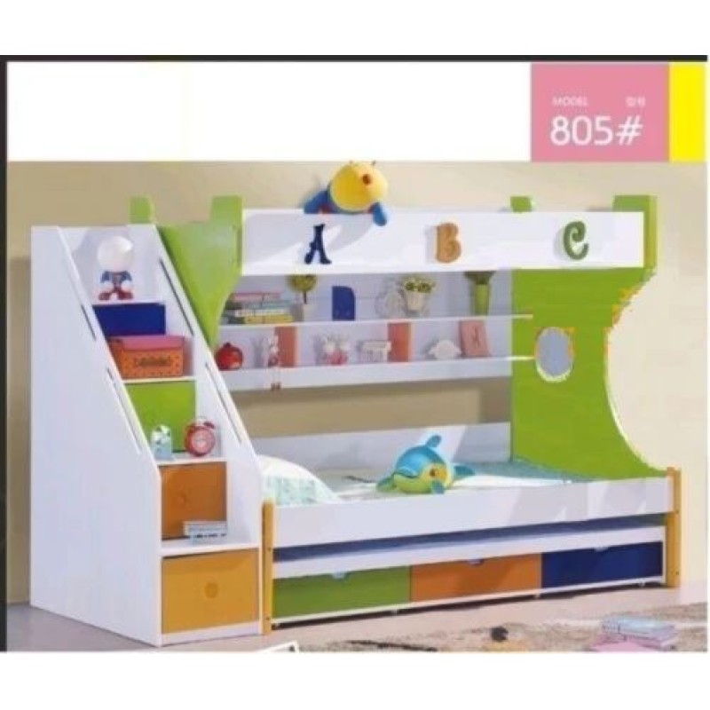 King Single Multi-Colored Bunk Bed with Trundle & Staircase Drawers – Ultimate Kids' Bedroom Solution!