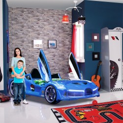Premium Racing Blue Double Car Bed for Kids